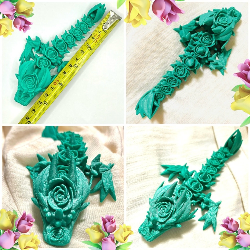 NEW 3D Green Rose Dragon Figurine - Picture 6 of 6